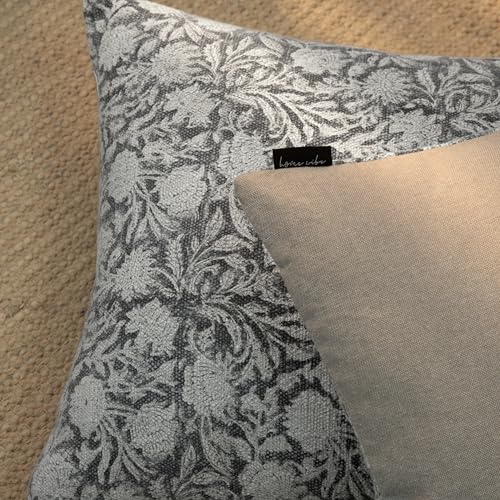 Handblock Printed Vintage Indian Cotton Decorative Throw Pillow Covers, Set of 2 (Iron Grey, 18" x 18" (Pack of 2)) - color: Iron Grey, size: 18" x 18" (Pack of 2)