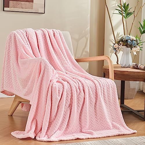 inhand Pink Fleece King Blanket for Bed, Super Soft Flannel Cozy Blankets for Adults, Lightweight Leaves Pattern Fuzzy Blanket for Office,Travel, Warm Plush Blankets for All Season, 90x108 Inches - color: Baby Pink, size: King/Cal King-90x108 IN
