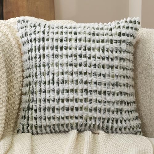 Aeckself Boho Chenille Tufted Pillow Cover 20 x 20 Inch, Decorative Square Throw Pillow Cover Neutral Pillowcase for Couch Bedroom Living Room, Green White - color: Green White, size: 20" x 20" (Pack of 1)