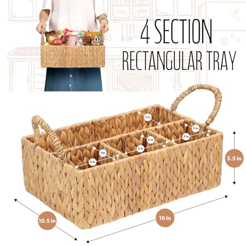 Divided Baskets with Handles, Storage Basket Natural for Organizing Bathroom Kitchen Shelves Office Supplies Organization, Wicker Storage Baskets 4 Section (1, Light Brown) - color: Light Brown