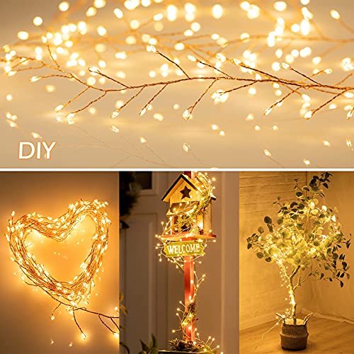 Minetom Fairy Lights Plug in, 10Feet 200LED Cluster String Lights, Copper Wire Waterproof Starry Firecracker Lights for Ceiling Bedroom Wreath Window Wedding Christmas Tree Decorations, Warm White - color: Warm White, size: 1 Pack(200LED)