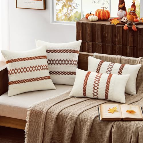 MIULEE Set of 2 Burnt Orange Decorative Pillow Covers 18x18 Inch Farmhouse Rustic Boho Couch Throw Pillows Modern Cotton Cushion Covers Retro Cute Macrame Woven Home Decor for Bed Sofa Chair - color: Burnt Orange, size: 18" x 18" (Pack of 2)