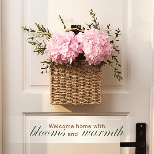 Set of 2 Wicker Hanging Basket for Organizing, Front Door, Mail, Flowers - Woven Wall Baskets for Storage (Natural Seagrass) - color: Natural Seagrass