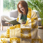 Boho Sun Face Flannel Throw Blanket, Bohemia Sunshine Yellow Birthday Gifts for Kids Men Women, Sunny Plaid Check Stripes Soft Blankets for Bedding Sofa 50" x 60" - color: Boho Sun