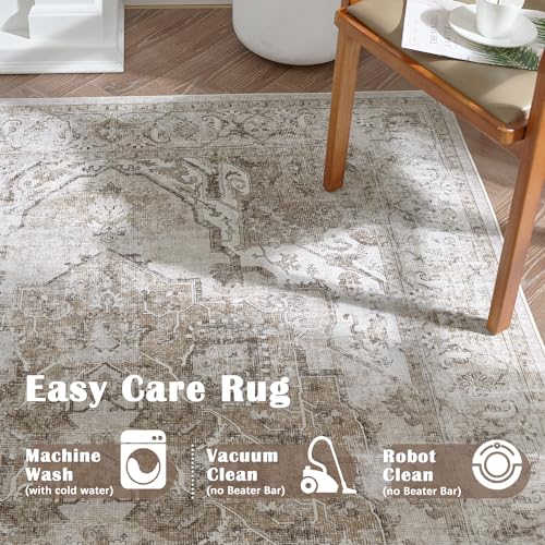 jinchan Area Rug 5x7 Washable Vintage Rug Traditional Thin Taupe Multi Floor Cover Distressed Floral Print Indoor Mat for Bedroom Living Room Kitchen Dining Room - color: Medallion Taupe Multi, size: 5' x 7' (Rectangular)