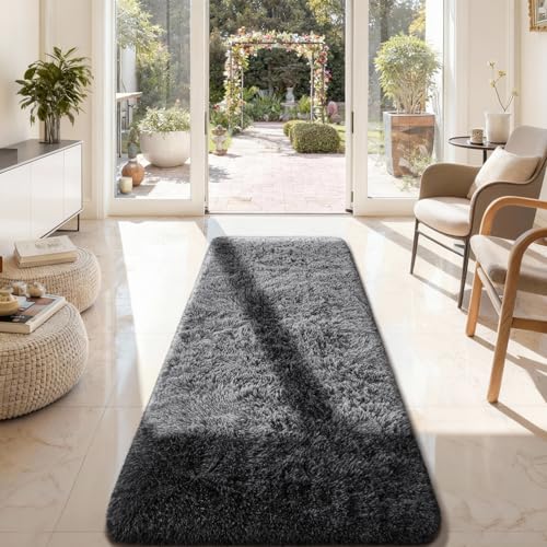 Ophanie Runner Rug for Hallway,2x7 Washable Non-Slip Fluffy Soft Bedside Rugs,Bedroom Living Room Shaggy Carpet for Kids Girls Boys Dorm Nursery Home Decor Aesthetic Grey with Over 99 pcs Pile fibers - color: 1- Grey, size: 2' x 7' (Rectangular)