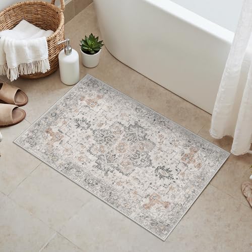 GENIMO Entryway Rug 2x3 Door mat, Bathroom Rugs Machine Washable Low Pile Kitchen Rugs, Small Entryway Mat for Entrance, Hallway, Kitchen and Corridor, Light Taupe Brown - color: Taupe, size: 2' x 3' (Rectangular)