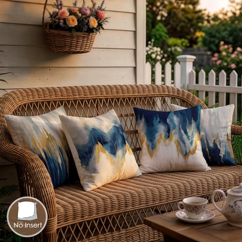 OBSEDE Blue and Gold Abstract Art Decorative Throw Pillow Covers 18 × 18 in, Set of 4, Couch Cushion Cases Inserts for Sofa Bed Living Room Home Decor, Single-Sided Print - color: Blue and Gold Abstract Art, size: 18" x 18" (Pack of 4)