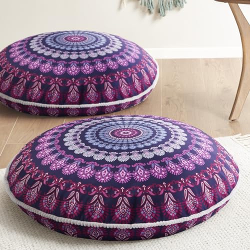 Codi Meditation Floor Pillow Set of 2, Round Large Pillows Seating for Adults, Bohemian Mandala Circle Cushion for Outdoor Fireplace Yoga Living Room, 32 Inch, Memory Foam Added, Purple Orchid NEW - color: Round | Purple Orchid, size: 2 Count (Pack of 1)