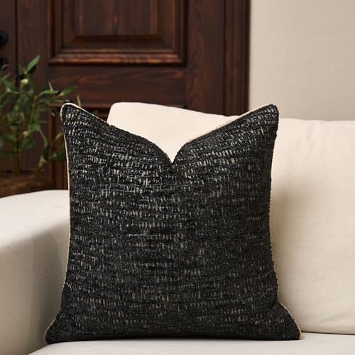 Yangest Chenille Pillow Cover 18 x18 Inches, Thick Textured Square Throw Pillow Cover Farmhouse Modern Soft Accent Couch Neutral Pillow Cover for Living Room Bedroom, Black - color: Black, size: 18" x 18" (Pack of 1)