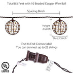 Outdoor Decorative Patio String Lights, Beaded Copper Wire Ball Style Lantern Lights, Connectable Weather-Resistant Indoor Outdoor Novelty Whimsical Light for Home Pergola Bedroom Porch Party Backyard - style: Beaded Copper Wire Ball