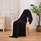 Longhui bedding Black Acrylic Cable Knit Sherpa Throw Blanket - Thick, Soft, Big, Cozy Knitted Fleece Blankets for Couch, Sofa, Bed - Large 60 x 80 Inches Coverlet All Season - color: Black, size: 60"x80", Oversize