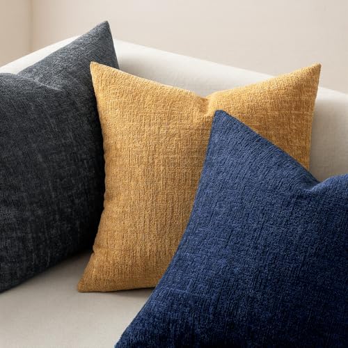 MIULEE Decorative Throw Pillow Covers 18x18 Pack of 2 Mustard Yellow Couch Pillow Covers Soft Cozy Textured Chenille Pillowcases for Home Decor Sofa Living Room Cushion Bedroom - color: Mustard Yellow, size: 18" x 18" (Pack of 2)