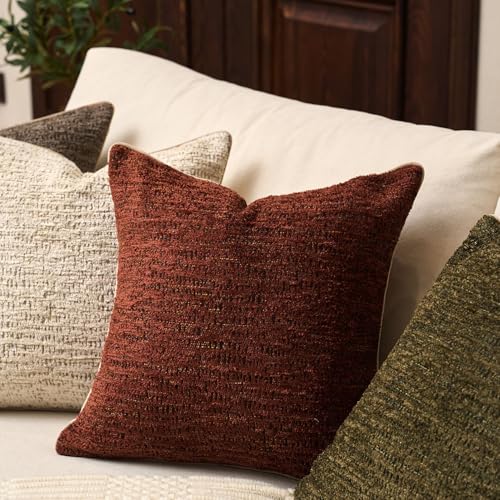 Yangest Chenille Pillow Cover 18 x18 Inches, Thick Textured Square Throw Pillow Cover Farmhouse Modern Soft Accent Couch Neutral Pillow Cover for Living Room Bedroom, Red - color: Red, size: 18" x 18" (Pack of 1)