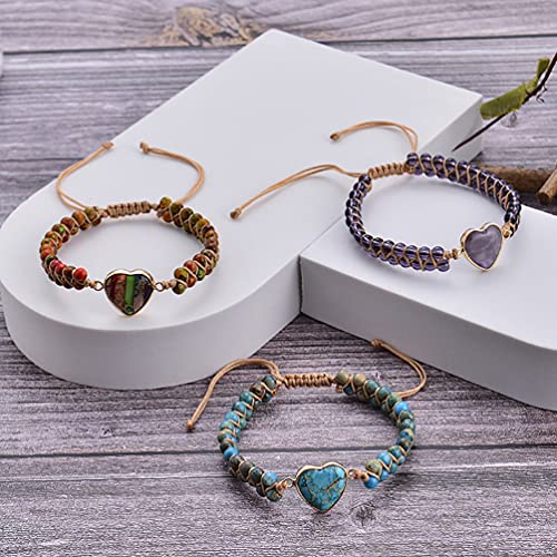 Women Boho Wrap Bracelet,Handmade Natural Stone Crystal Emperor Beads Heart Bracelet, Fashion Bohemian Jewelry Gift for Women - color: Light Blue Emperor Stone
