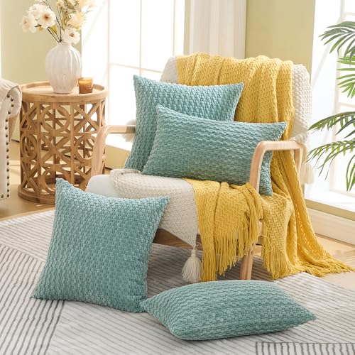 GAWAMAY Decorative Throw Pillow Covers 20x20 Inch Set of 2 for Living Room Couch Bed Sofa, Farmhouse Square Cushion Cover Soft Striped Corduroy Pillow Cases Boho Accent Home Decor (50x50cm) Aqua Blue - color: Aqua Blue, size: 20" x 20" (Pack of 2)