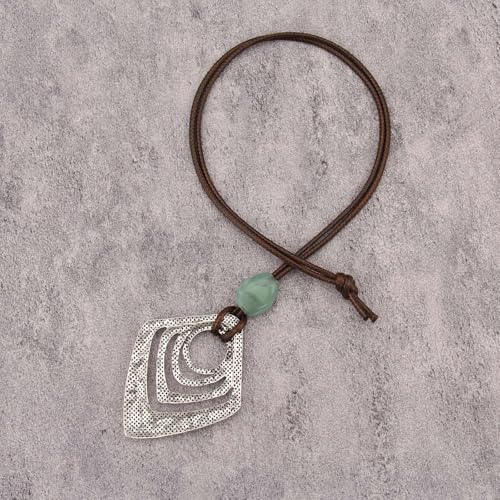 Leather Necklace for Women Long Boho Pendant Hippie Choker Necklace Bohemian Layered Leather Rope Wooden Jewelry Gifts - style: Large Boho Necklace