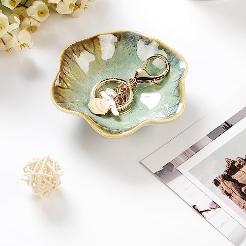 2PCS Ring Holder Dish, Small Key Bowl, Ceramic Trinket Tray Jewelry Dish Organizing Necklace Earrings for Mom Friend Sister, All Jewelries Are NOT Included. Light Green+Crystal Green.… - color: Light Green+Crystal Green