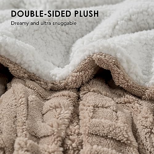 EverGrace Jacquard Boho Sherpa Fleece Throw Blanket for Couch, Super Soft Cozy Fuzzy Plush Blankets for Winter, Reversible Thick Warm Blanket for Bed, Sofa, Living Room, Khaki Tan, 90" x 90" - color: Khaki Tan, size: 90x90 Inches