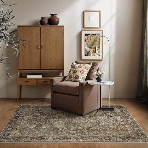 Bavni 3x4 Area Rug for Living Room Bedroom, Washable Boho Print Vintage Aesthetic Rug, Ultra-Thin Low Pile Rugs for Entryway Playroom with Non Slip Backing, Brown - color: Brown, size: 3' x 4' (Rectangular)