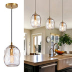 CASAMOTION Glass Pendant Light Gold and Clear Organic Globe Ceiling Hanging Fixtures Modern Industrial Ambient Lighting Over Kitchen Island Sink Bar Counter Porch Small Medium Lamp 8 Inch H - color: Clear+Gold 8"H-1 Pack