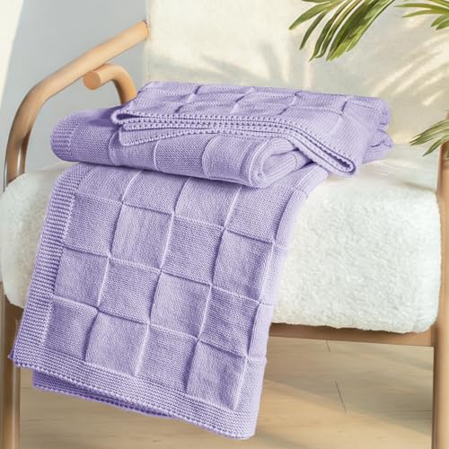 Whale Flotilla Checkered Knit Throw Blanket for Couch, Soft Decorative Knitted Blankets for Sofa Bed, Lightweight Cozy Throws for Spring Summer, 50x60 Inch, Light Purple - color: Light Purple, size: 50x60 Inch