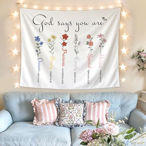Lacama Christian Tapestry, Christian Gifts for Women, Cute God Says You are Bible Flower Tapestry Decor for Bedroom College Dorm Apartment, College Dorm Decor, 50x60 Inches - color: god says you are-1-Floral
