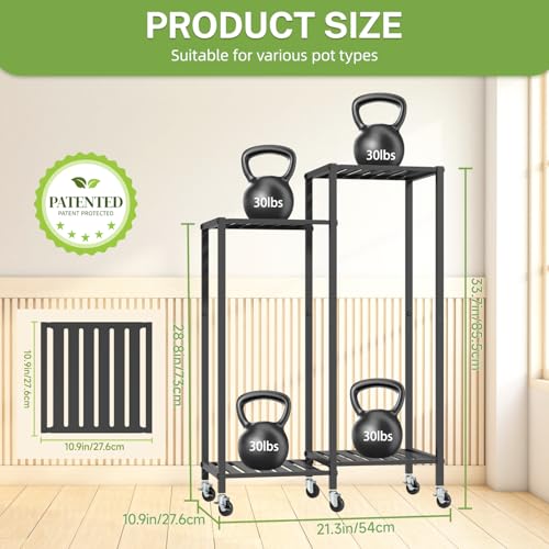 iDavosic.ly 4 Tier Plant Stand Indoor with Wheels, Metal Tiered Corner Flower Holder Shelf Outdoor for Large Pots, Tall Rolling Rack for Patio Porch Garden Balcony Living Room, Modern Black - color: Black, size: 4 Tiers