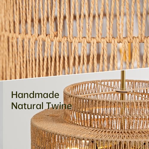 4-Light Boho Rattan Chandelier Light Fixture, 17.7” Hand Woven Rustic Chandeliers Farmhouse Chandelier Hanging Light for Dining Room Kitchen Island, Living Room, Foyer - color: Brown, size: 17.7" 4-Light