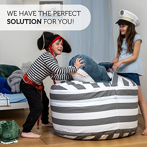 SMART WALLABY Stuffed Animal Storage Bean Bag Chair | 2 Sizes in 1 | 100% Cotton Washable Kids’ Plush Toys Organizer | XL to XXL Expandable Premium Soft Toys Pouf Royal Grey - color: Royal Grey