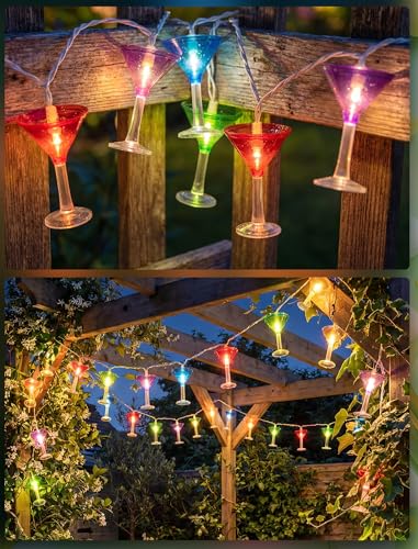LED Cocktail Glass String Lights, 8.5Ft Tropical Beach Themed Margarita Drink String Lights Plug in with 10 Multicolor Cup, Summer Hawaiian Lights for Camping Tent Holiday Party Garden Outdoor Decor - color: Multicolor Cocktail
