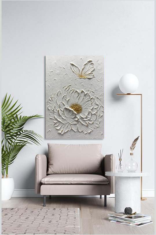 Boiee Art,30x45Inch Hand Painted Textured White Flower Oil Painting On Canvas Gold Acrylic Wall Art Abstract Landscape Paintings Stretched and Framed Ready to Hang - color: Creamy white&Gold, size: 30"L x 45"W
