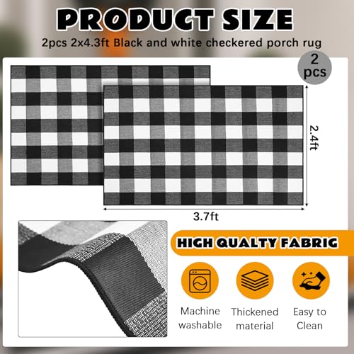 Drydiet 2 Pcs Black and White Buffalo Plaid Rug 2.3 x 3.6 ft Outdoor Front Door Rug Cotton Spring Decor Washable Doormat Modern and Simple Farmhouse Layering Mats for Front Porch Home Entryway Decor