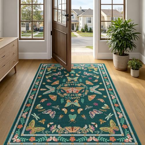 Unirea 3x5 Dark Blue Bedroom Entryway Kitchen Area Rug, Washable Non Slip Boho Insect Rug for Living Room, Bathroom, Home Office, Kids Room, Laundry Room, Soft Low Pile Insect Bug Rugs, Thin Carpet - color: Dark Blue, size: 3'x5'