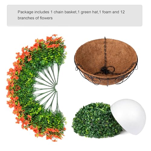 HyeFlora Artificial Fake Fall Hanging Plants Flowers Basket for Outdoor Decor, Faux Silk Orange Mums Daisy in Planter Look Real UV Resistant for Autumn Porch Home Patio Garden Yard Decoration - color: Orange