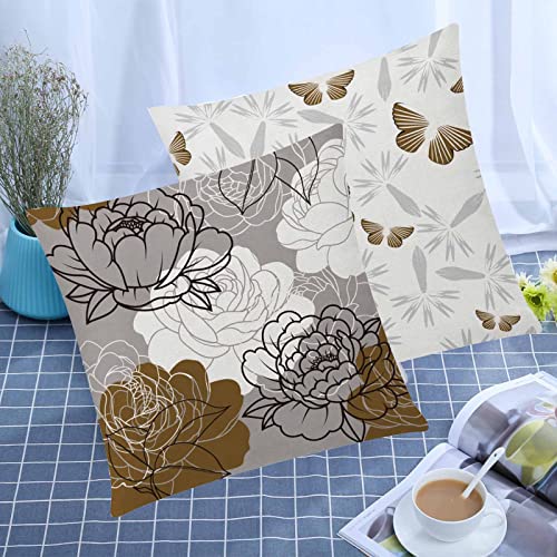 COMMINY Brown Grey Pillow Covers 16x16 Set of 6 Decorative Daisy Flower Throw Pillow Cover for Couch Modern Farmhouse Cushion Cover for Sofa Patio Bed Living Room Home Decor - color: Grey Brown, size: 16" x 16" (Pack of 6)