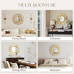 Uniclinens Modern Round Sunburst Mirror Gold - Large Boho Sunburst Mirror Wall Decor,Circle Sun Wall Decor for Bedroom Living Room Hallway Bathroom Entrance,24"