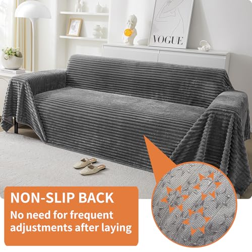 HAOMAIJIA Faux Fur Sofa Covers Couch Covers for 2 Cushion Couch Sofa Pet Friendly Soft Non Slip Couch Cover for Dogs Washable Sectional Couch Covers L Shape Furniture Protector (Grey, 91"x118") - color: Flr-grey, size: 91"x118"