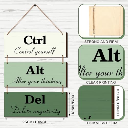 Qunclay 3 Pcs Office Wall Decor Green Wood Rustic Hanging Cubicle Decor Summer Inspirational Ctrl Alt Del Sign Decoration for Bathroom Indoor Home Living Room - color: Green, style: Classic