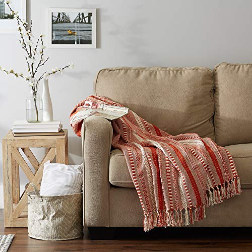 DII Braided Striped Decorative Throw Blanket, 50x60, Vintage Orange/Red - color: Vintage Orange/Red