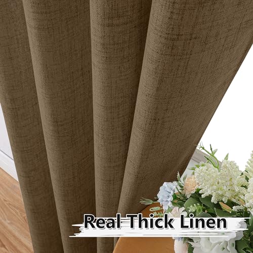 Tollpiz Linen Tier Curtains Rod Pocket Semi Sheer Short Kitchen Curtain Half Burlap Light Filtering Thick Linen Drape for Bathroom, 30 x 30 inches Long, Brown, Set of 2 Panels - color: Brown, size: 30"W x 30"L (Pack of 2)