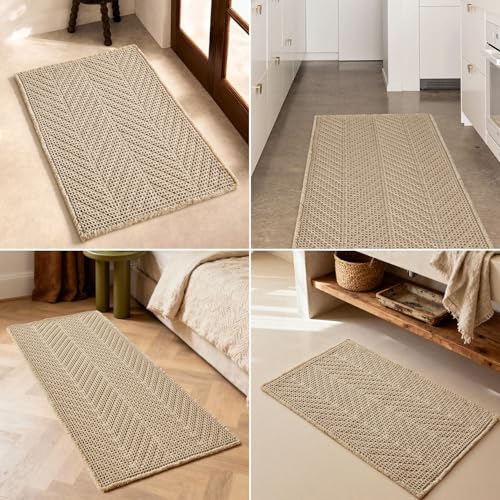 Sunfly Waffle Runner Rug Bathroom, Boho Bath Mat Super Absorbent & Quick Dry, Non-Slip Washable with Tassels, Ultra Soft Farmhouse Long Bathroom Rug 24"x72" Beige - color: Beige, size: 2' x 6' (Rectangular)