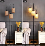 QIYIZM Floor Lamp for Living Room,Bedroom,3-Lights Boho Rattan Tree Floor Lights,Industrial Black Farmhouse Standing Lamp Wicker Rustic Tall Lamp,Woven Bamboo LampShade Floor Lamps Bohemian - size: 20-Floor Lamp