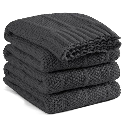 Carriediosa Knit Throw Blanket for Couch 50" X 60", Soft Cozy Stripe Pattern Cable Knitted Throws Fall Fluffy Textured Solid Home Decor Blankets Couch Cover for Bed Sofa, Dark Grey - color: Dark Grey, size: 50" X 60"