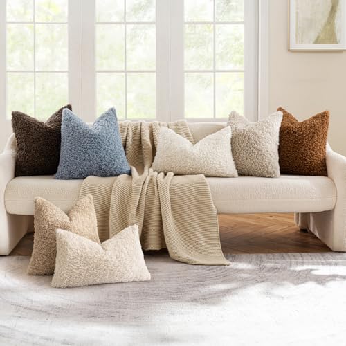 MIULEE Pack of 2 Faux Fur Throw Pillow Covers 18x18 Inch Bronze Boucle Decorative Sherpa Pillow Covers Fuzzy Accent Soft Sheepskin Fleece for Boho Home Decor Sofa Living Room Couch Bed - color: Bronze, size: 18" x 18" (Pack of 2)