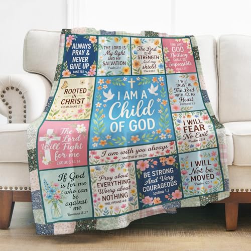 Levens Christian Throw Blanket 50x60 | Inspirational Scripture Faith Blanket, Soft Cozy Fleece Gift for Women, Mom, Encouragement, Religious Home Décor| Bible Verse I Am A Child of God - color: Blue, White,red, size: 50"x60"