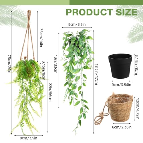 Giegxin Summer Mini Hanging Artificial Plant with Woven Basket Boho Fake Plants Ivy Faux Vines Eucalyptus Leaf for Indoor Home Wall Shelf Decor(6 Set,Green,Artificial Hanging Plants) - size: Standard Hanging