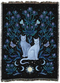 Pure Country Weavers Blue Thistle and Cat by Episodic Drawing - Gift Tapestry Throw Blanket Woven from Cotton - Made in The USA (72x54) - color: Blue Thistle and Cat, size: 72x54