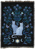 Pure Country Weavers Blue Thistle and Cat by Episodic Drawing - Gift Tapestry Throw Blanket Woven from Cotton - Made in The USA (72x54) - color: Blue Thistle and Cat, size: 72x54