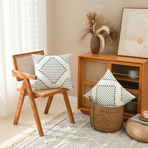 Boho Throw Pillow Covers 18x18 Inch Farmhouse Decorative Accent Woven Pillow Covers for Couch Bed Sofa Black and White Pillow case Home Decor, Black and Cream White - color: Black, size: 18" x 18" (Pack of 2)